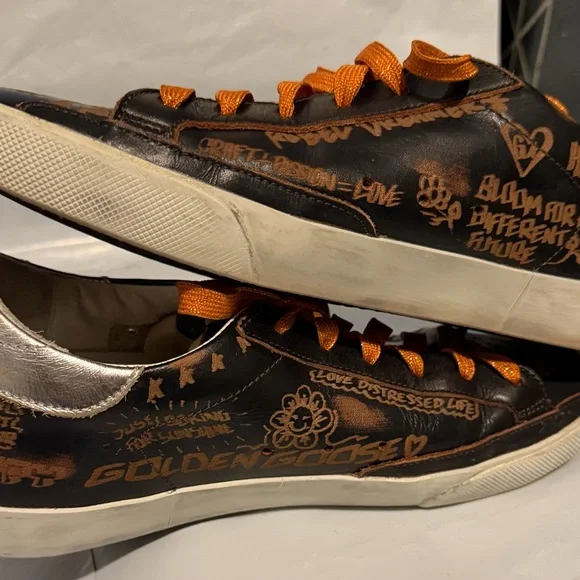 Golden Goose SUPER STAR BIKER LEATHER SNEAKERS DRAWING DARK BROWN. - Picture 13 of 16